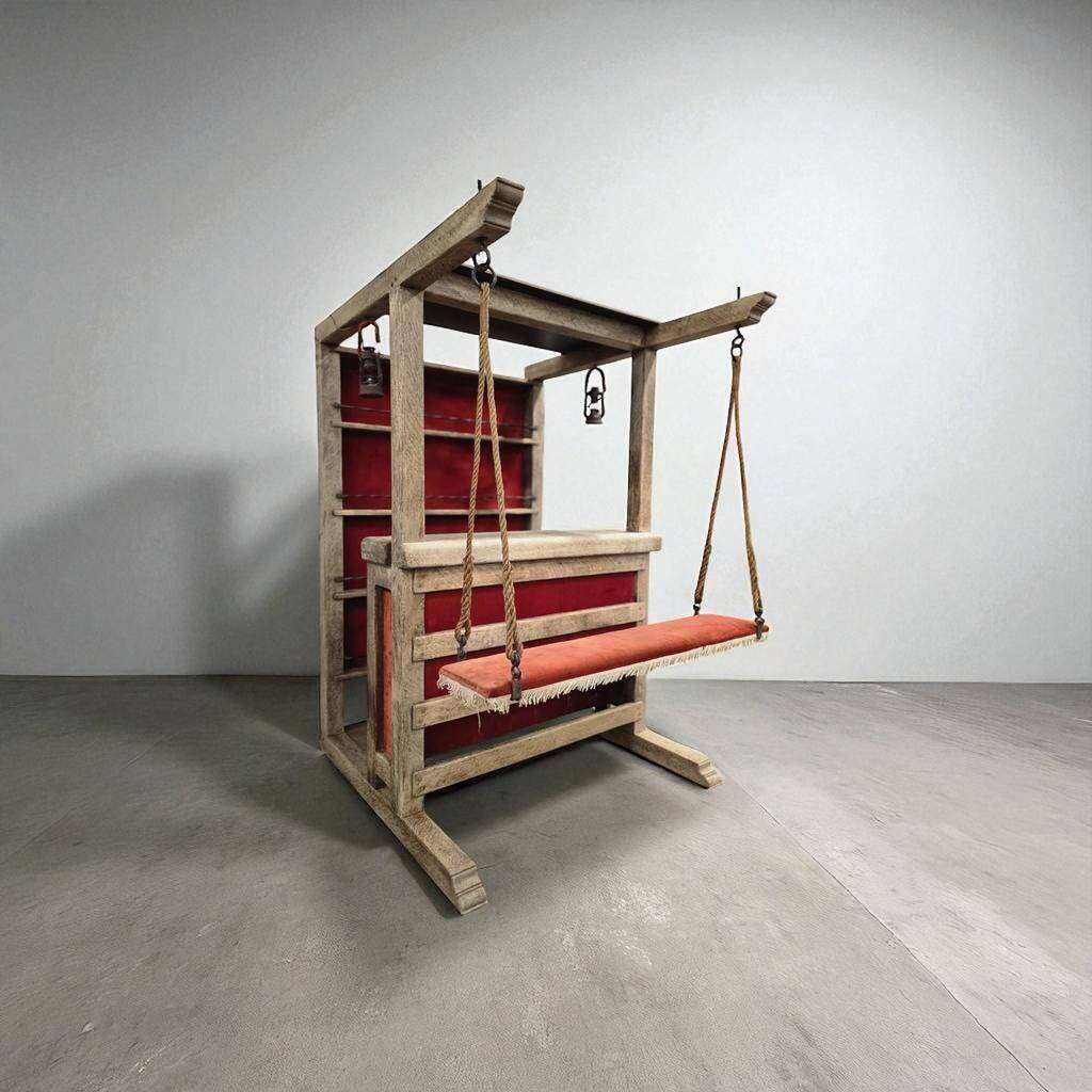 Meuble de bar XL vintage en bois massif avec banc pivotant