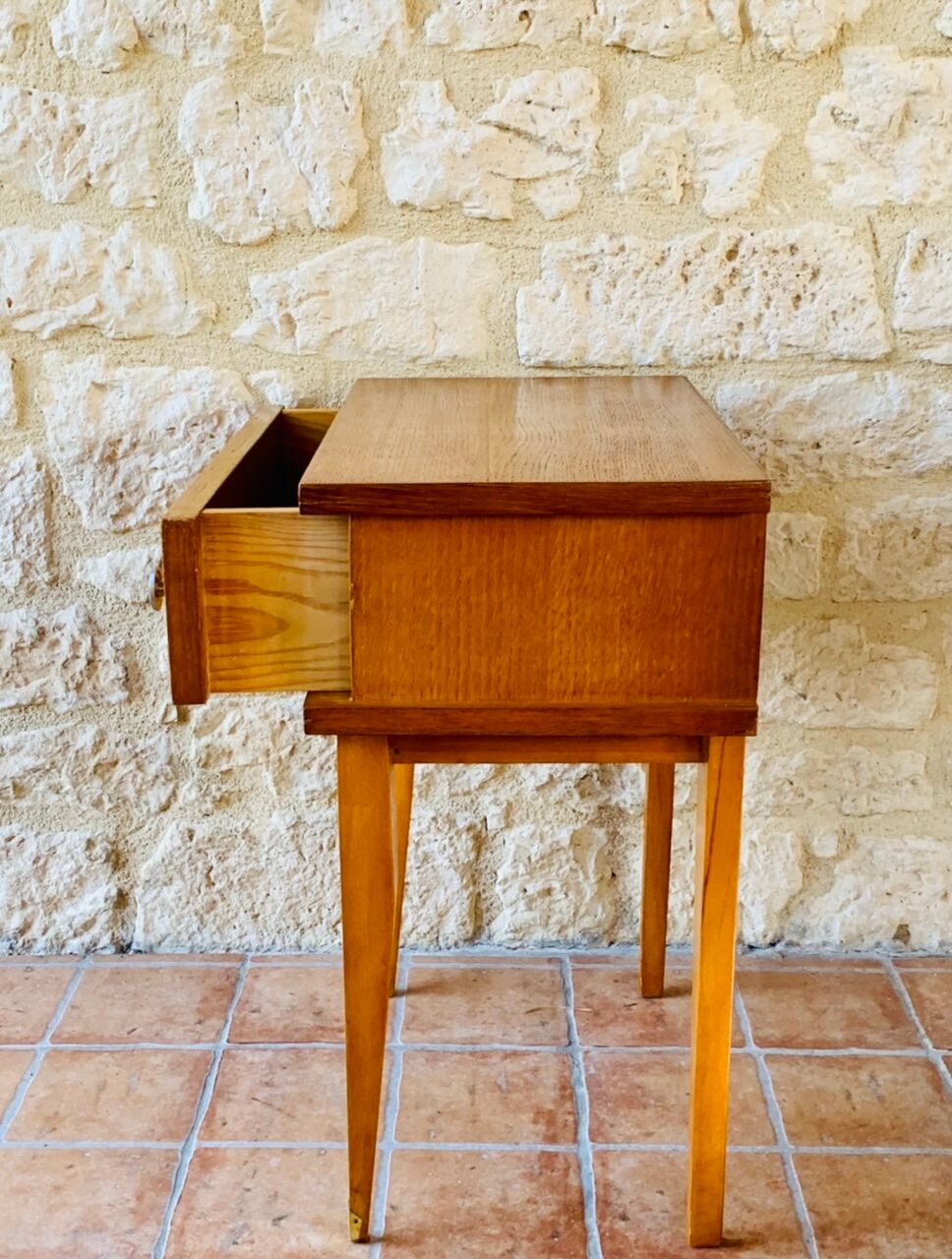 Vintage bedside table on compass legs, 1950 ́s