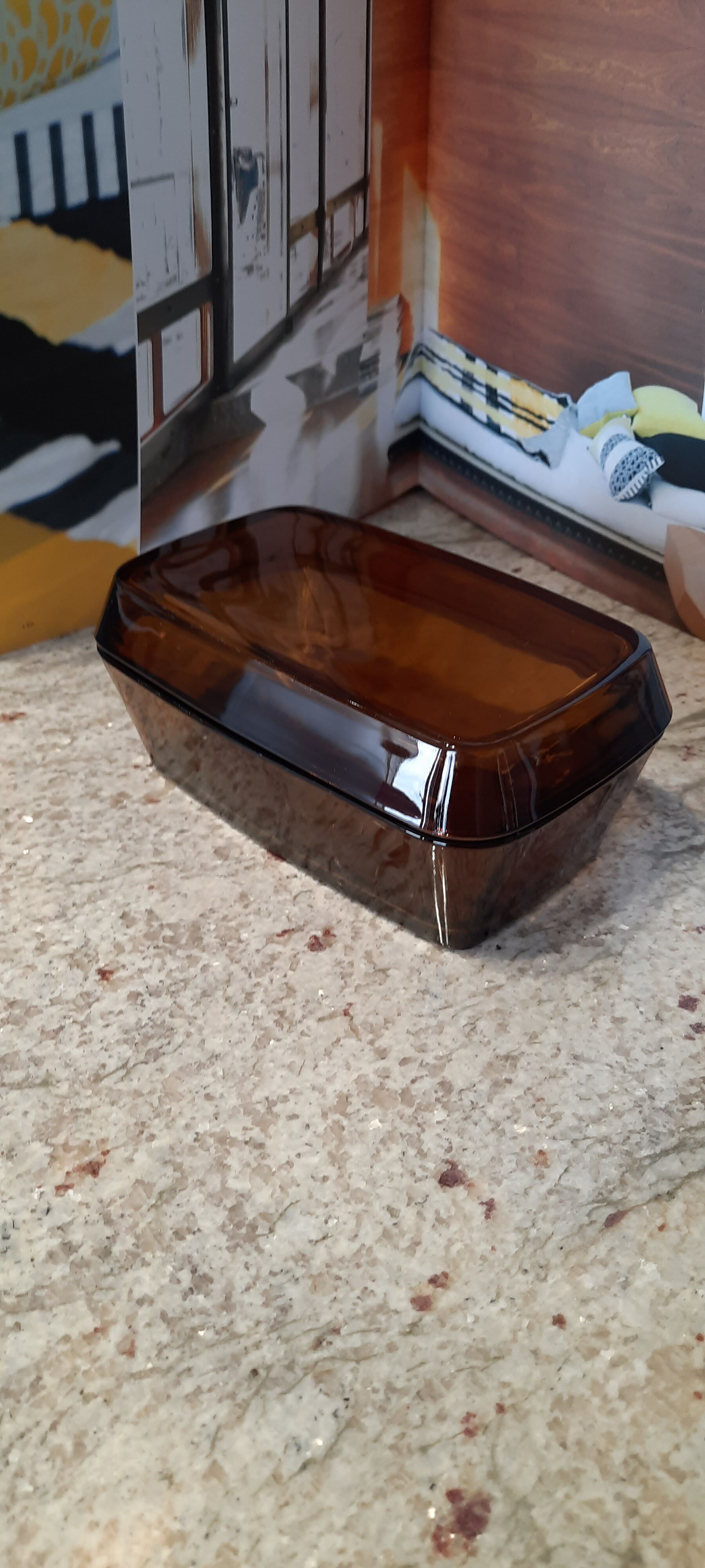 Beurrier en verre marron fumé Arcopal vintage