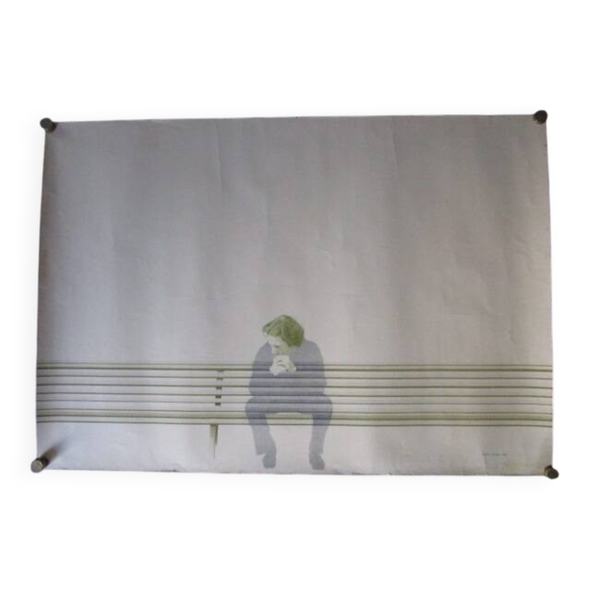 Claudio morra - original drawing - 1974 - man on a bench