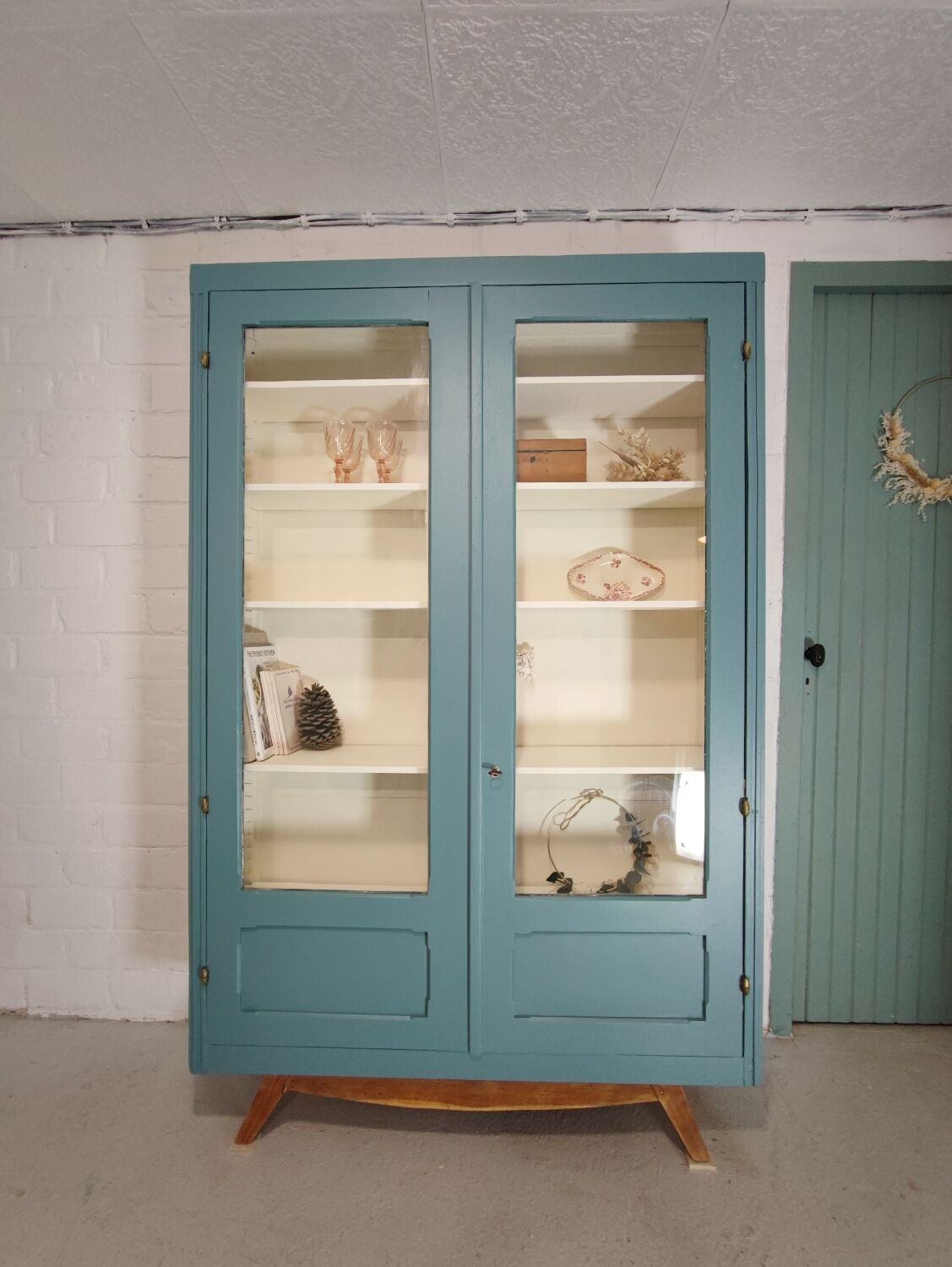 Blue vintage bookcase