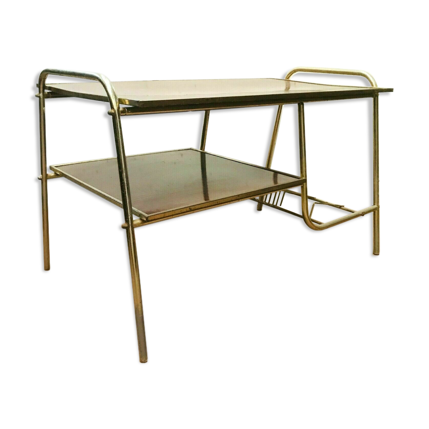 Vintage coffee table has two trays 20th century Around 1970