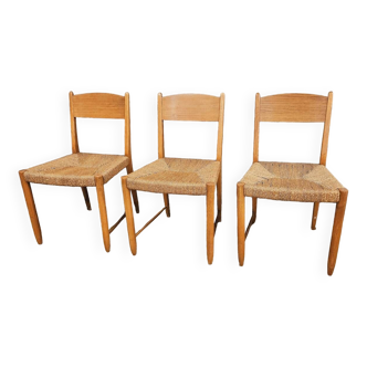 Lot 3 chaises scandinave assise cordage 1960