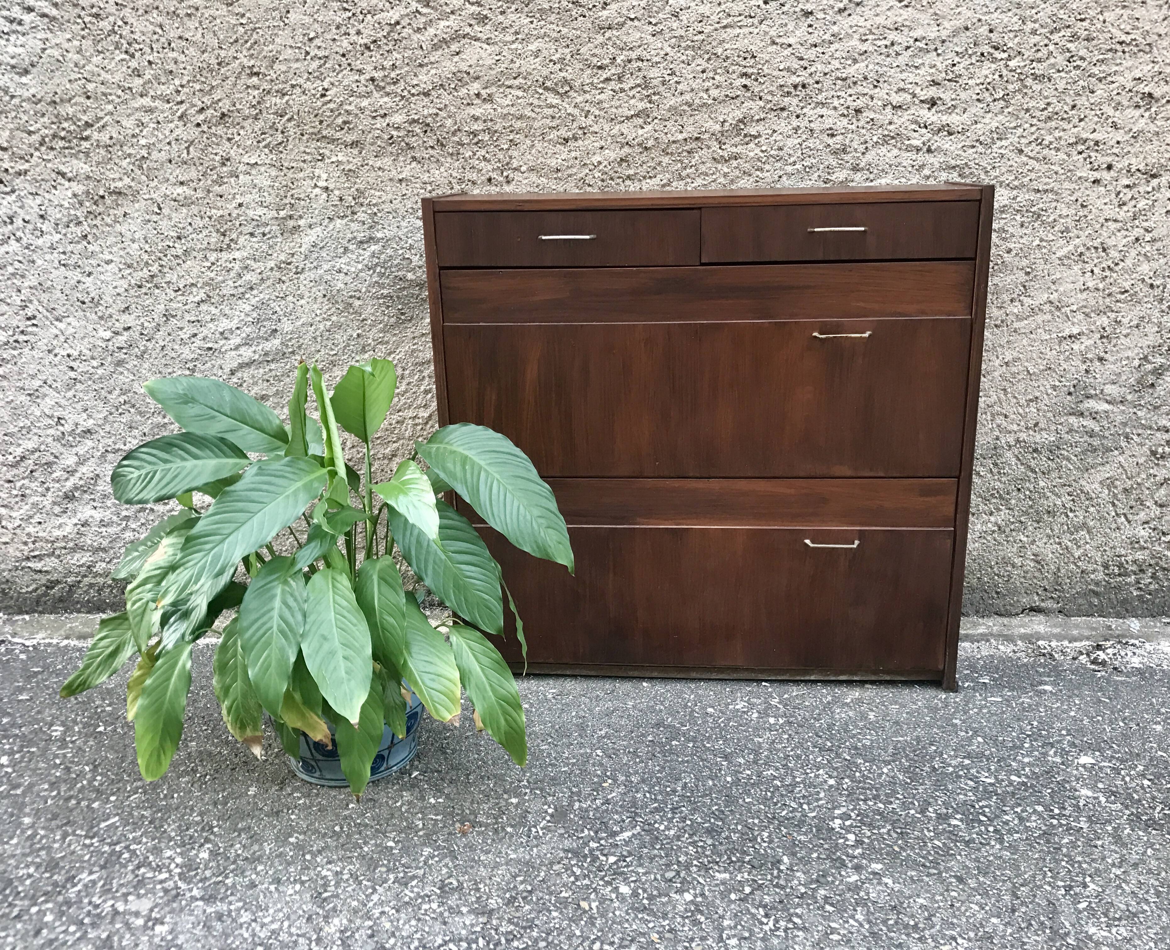 Meuble à chaussure vintage chêne foncé 1960