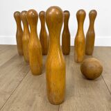 Jeu de 9 quilles en bois ancien