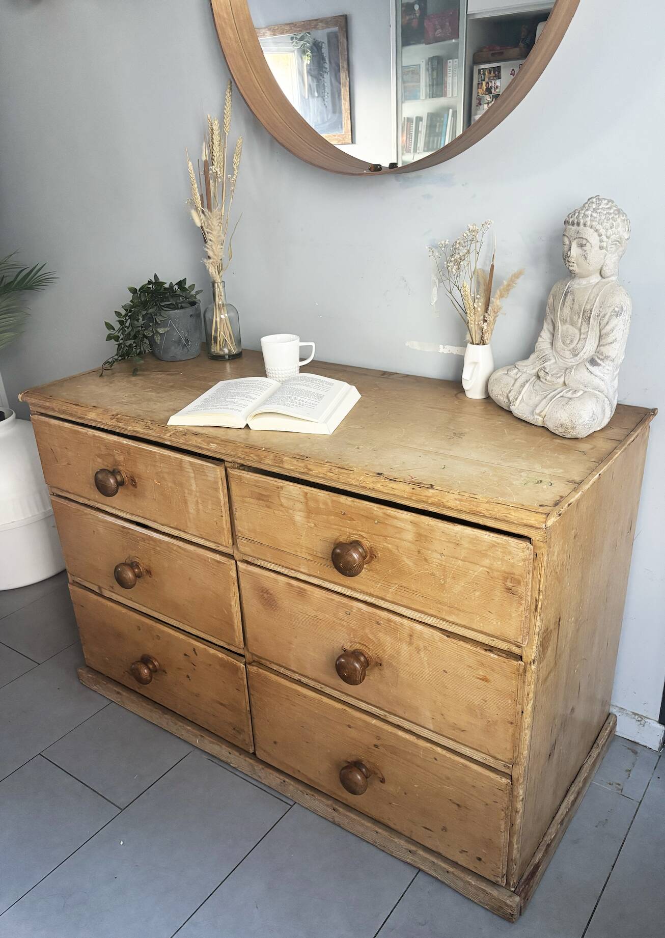 Vintage solid pine English trade counter furniture