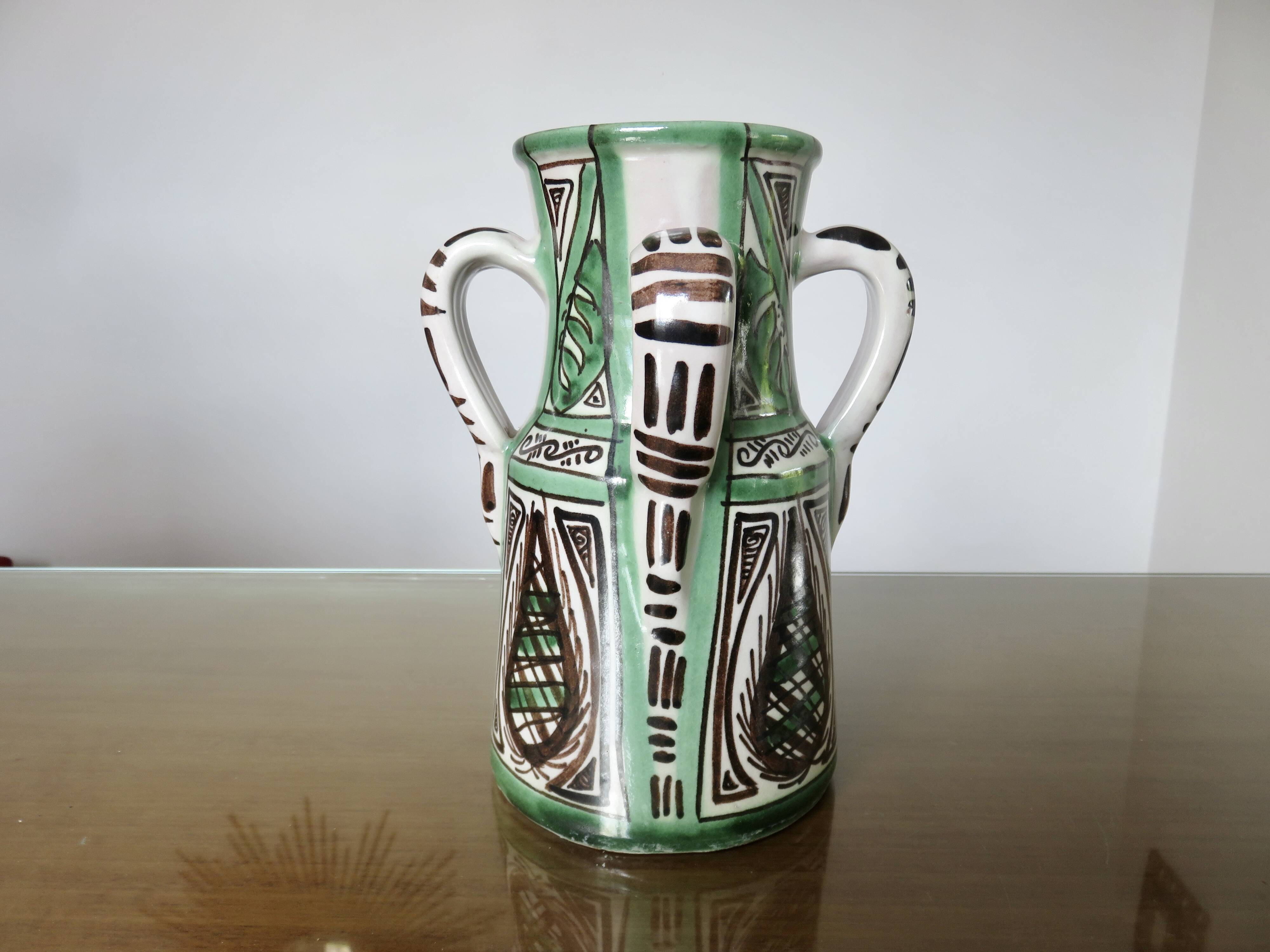 Domingo Punter, large pitcher with 3 handles, ceramic, signed, Spain 1960