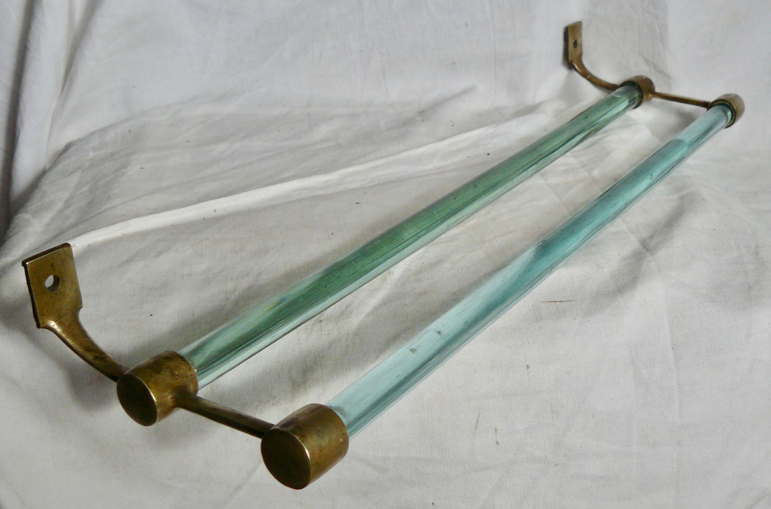 Art deco towel rack brass and glass