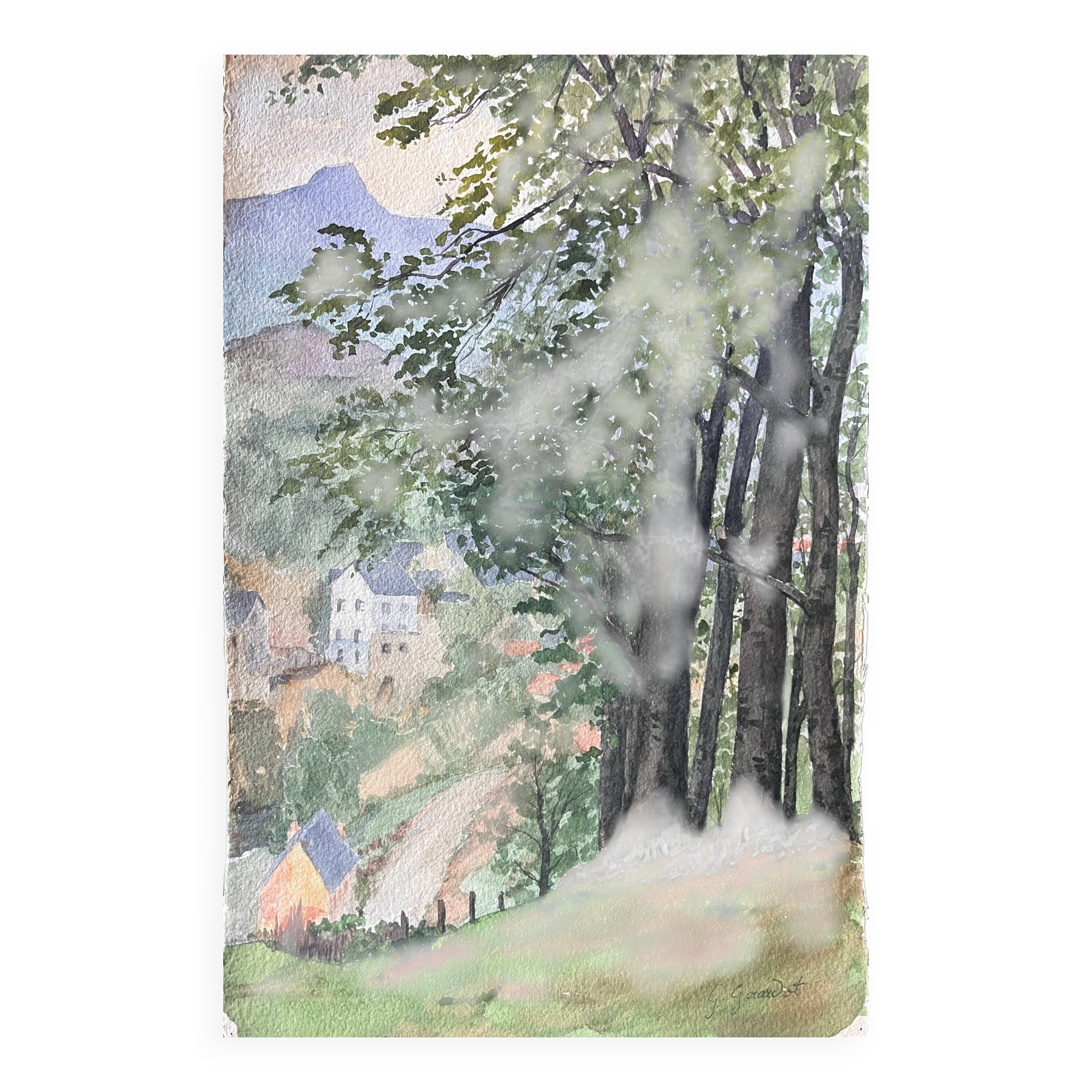 painting Watercolor G. GIRARDOT (1856-1914) Landscape Haute-Saône (?) around 1900
