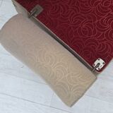 Canapé-lit danois des années 1950, laine d'ameublement rouge/beige, pieds en bois de frêne.