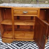 Narrow Art Deco sideboard in light walnut with gray marble top