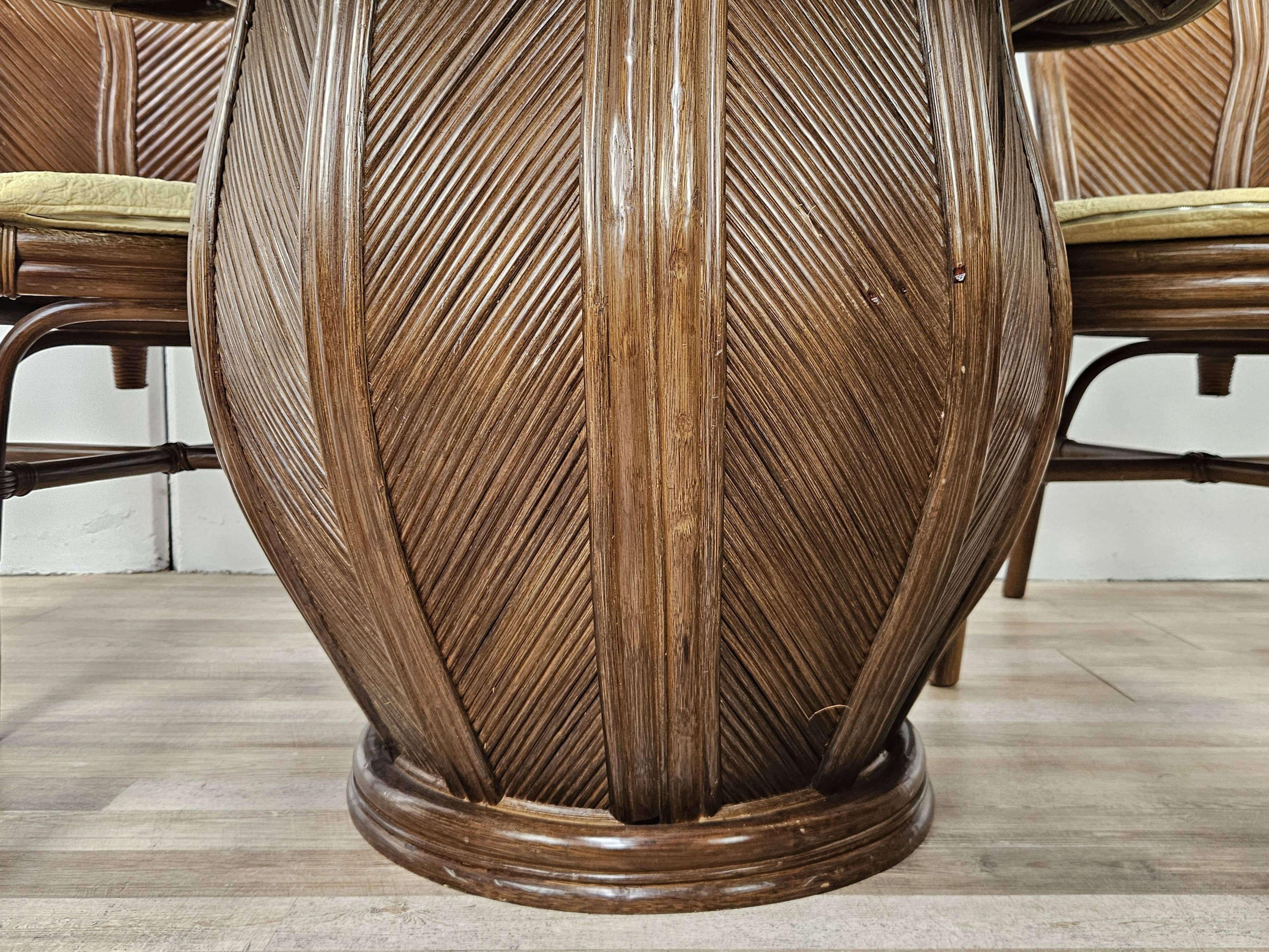 Ensemble table et quatre chaises en osier et bambou par Vivai Del Sud, 1970