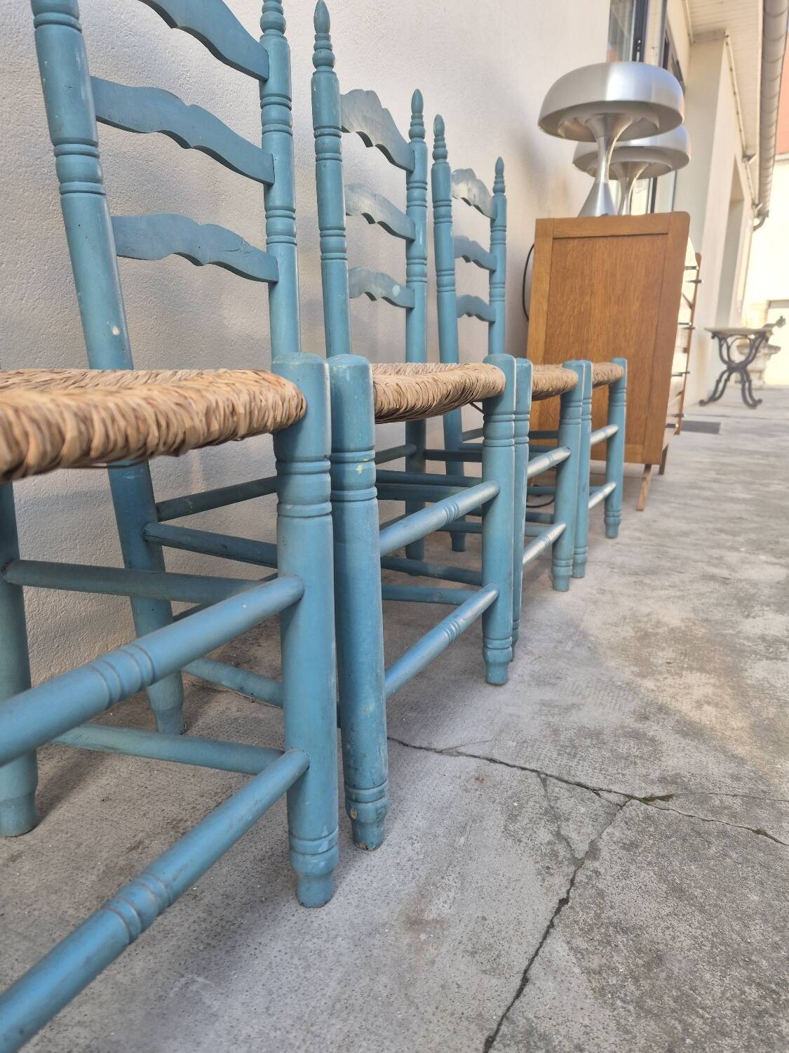 Set of 4 Provencal style straw chairs, old country house