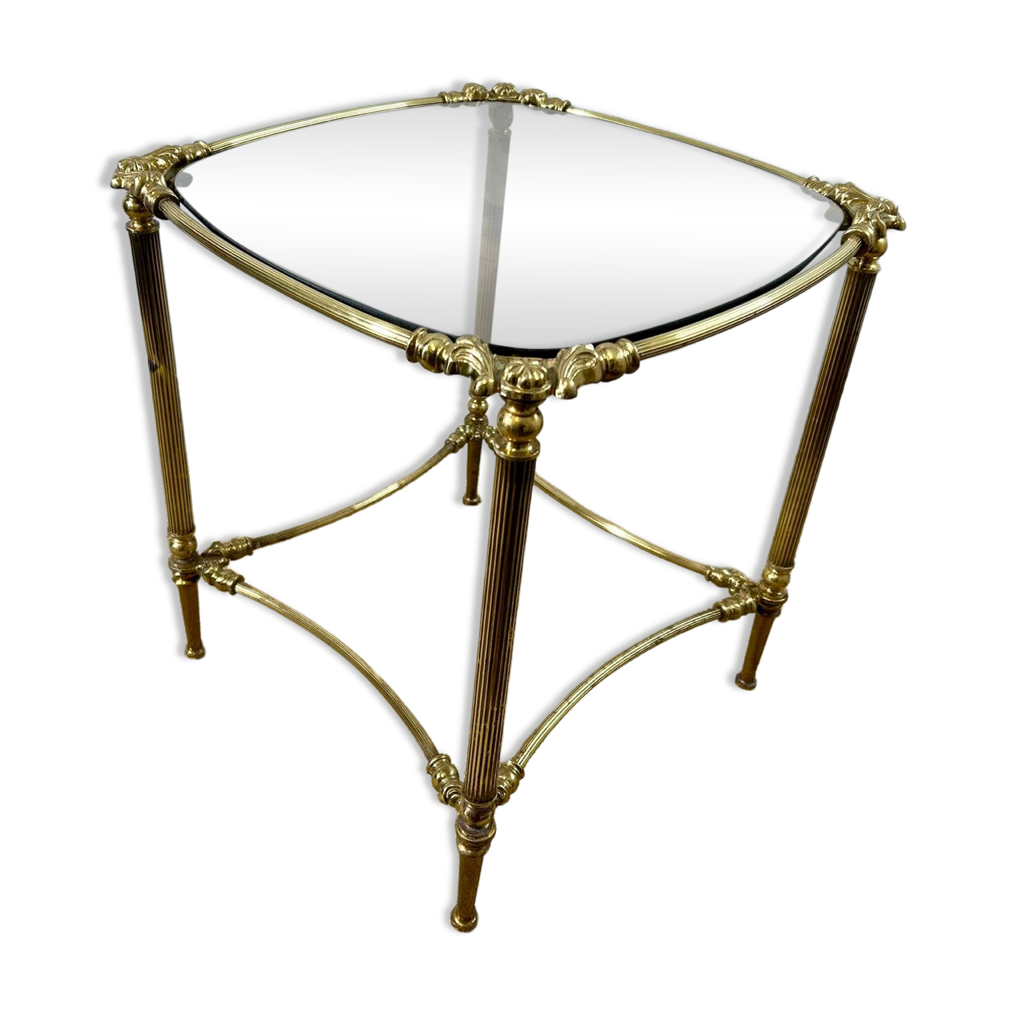 Small side table with a smoked glass top, Hollywood Regency.