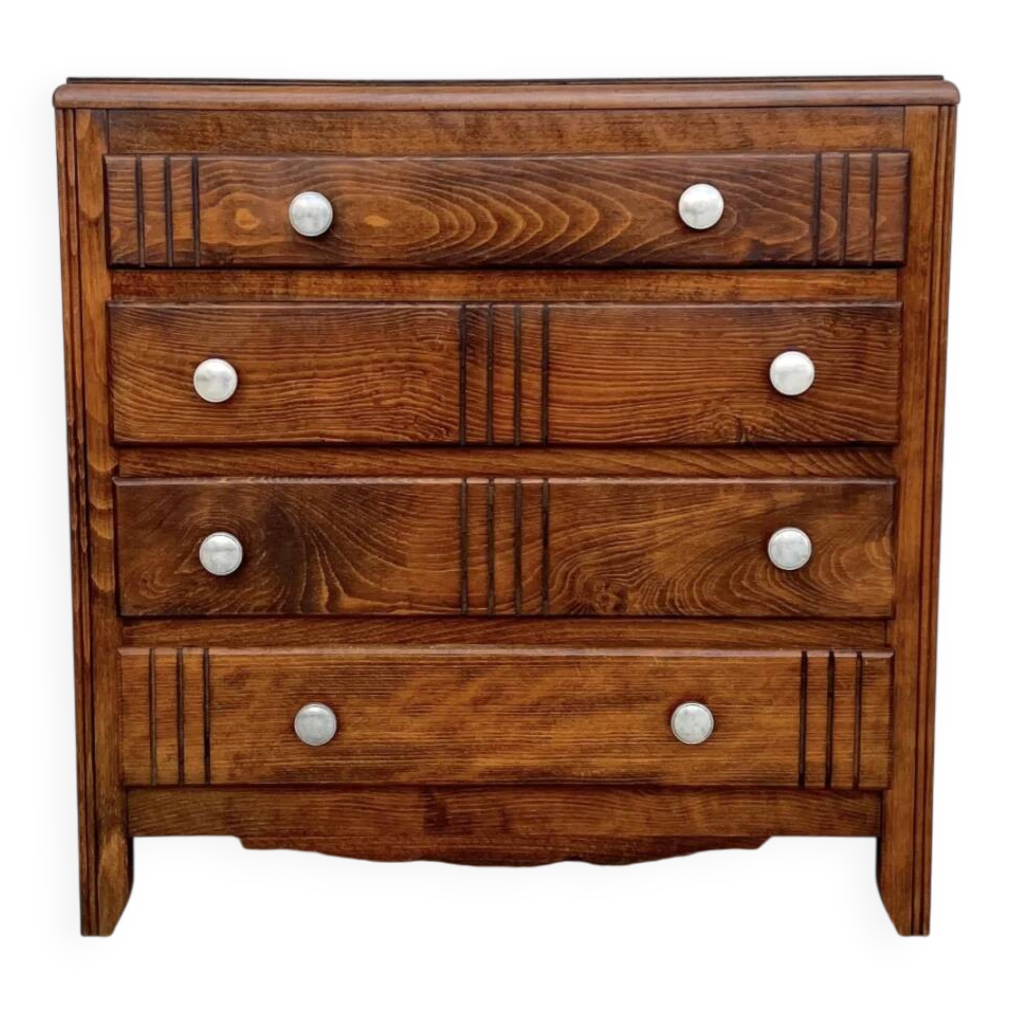 Small chest of drawers with 4 drawers — solid wood, Art Deco patterns, France 1950s