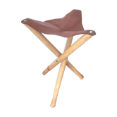 Folding wooden and leather stool