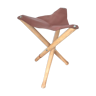 Folding wooden and leather stool