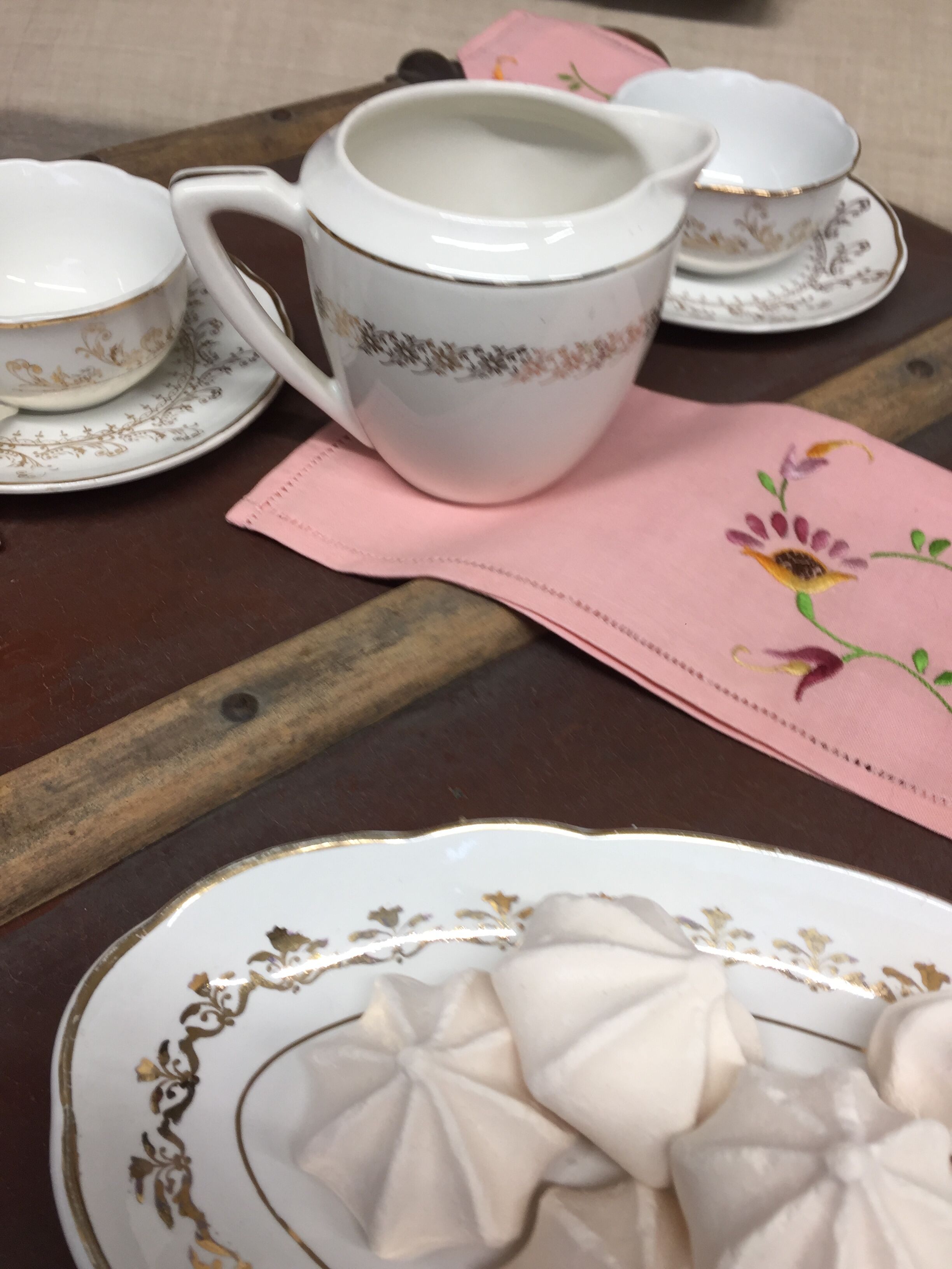 Antique oval shaped white and gold dish made in France Sarreguemines