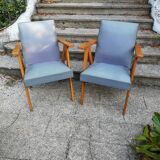 Pair of bridge armchairs with compass feet
