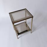 Sellette, table d'appoint en laiton et verre fumé miroir ancienne