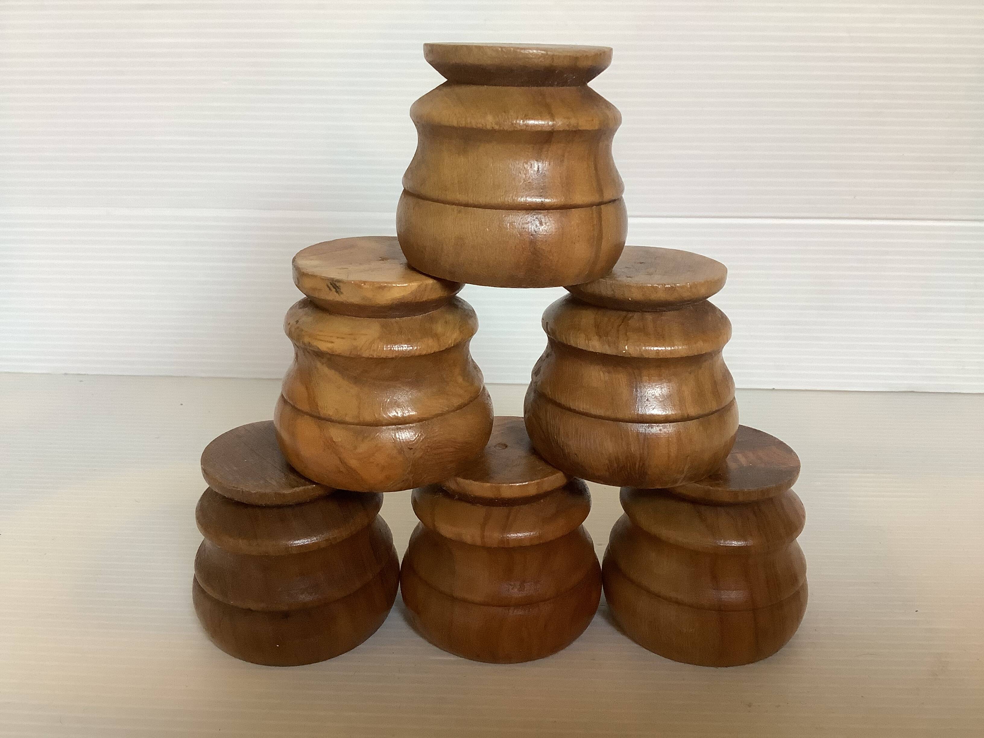 Six olive wood egg cups