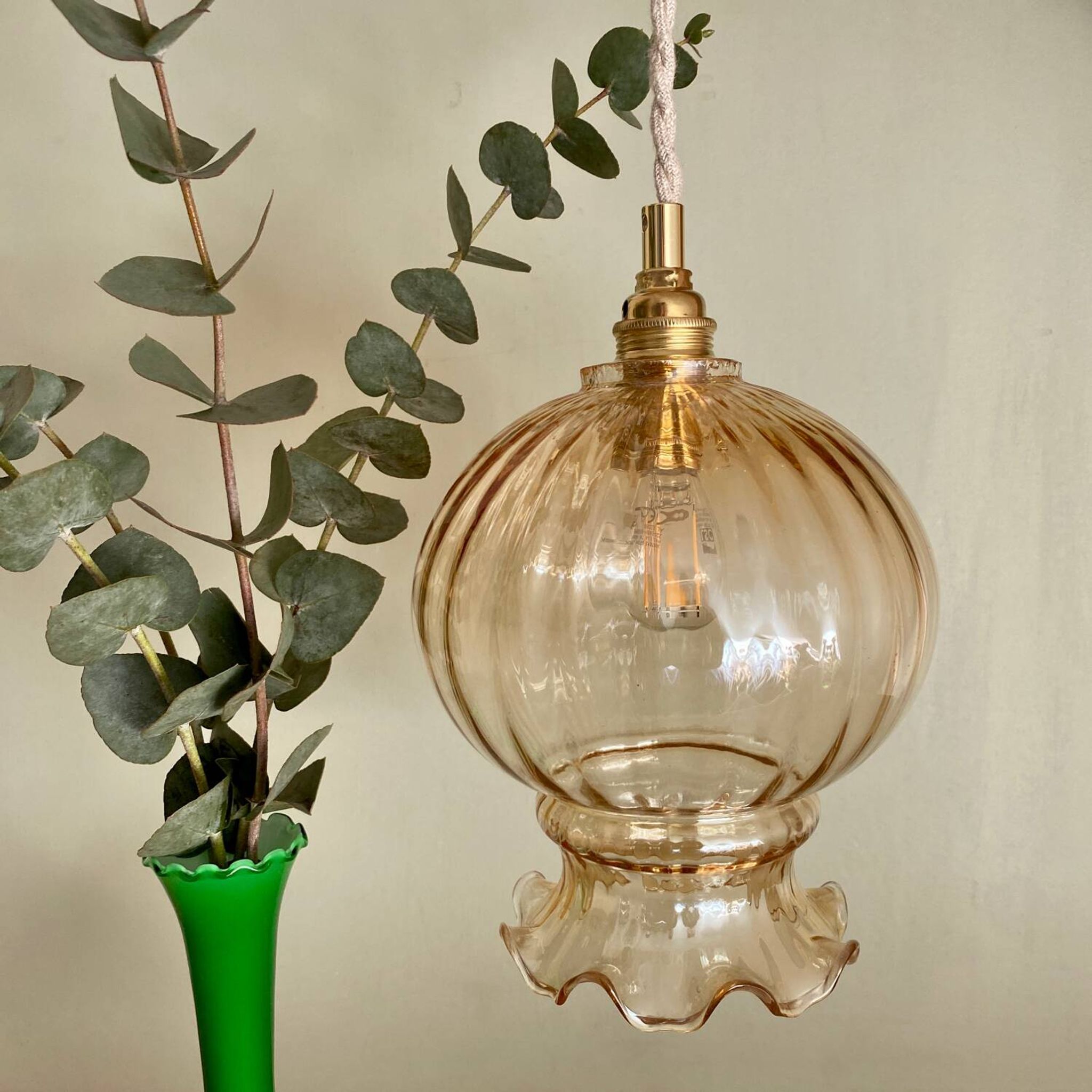 Vintage amber glass globe pendant light