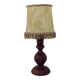 French Mid Century Round Turned Wood Table Lamp With Hide Skin Shade 4025
