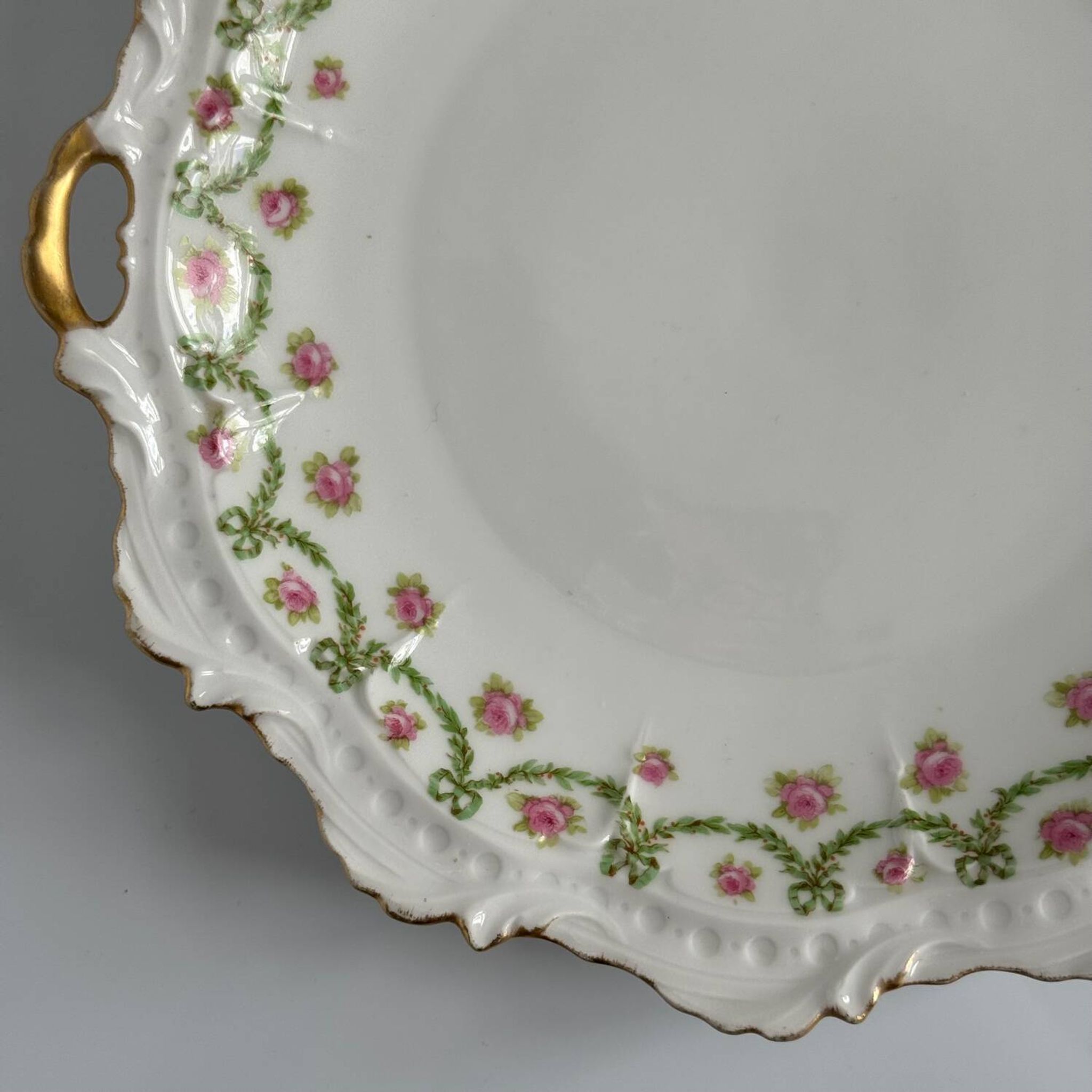 Plat à Gâteau et Assiettes à dessert Limoges | Rubans, Nœuds et Roses
