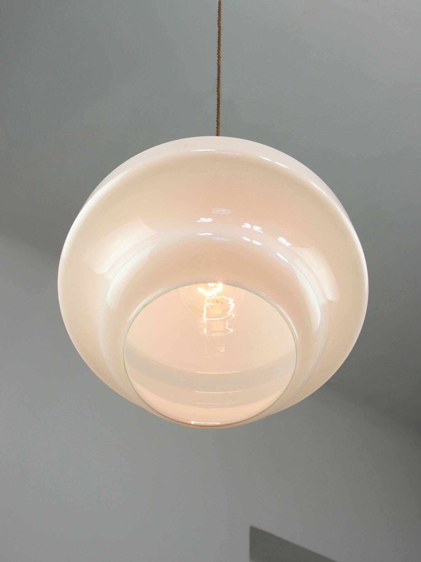 Mid-Century Italian Opaline and Brass Pendant Lamp