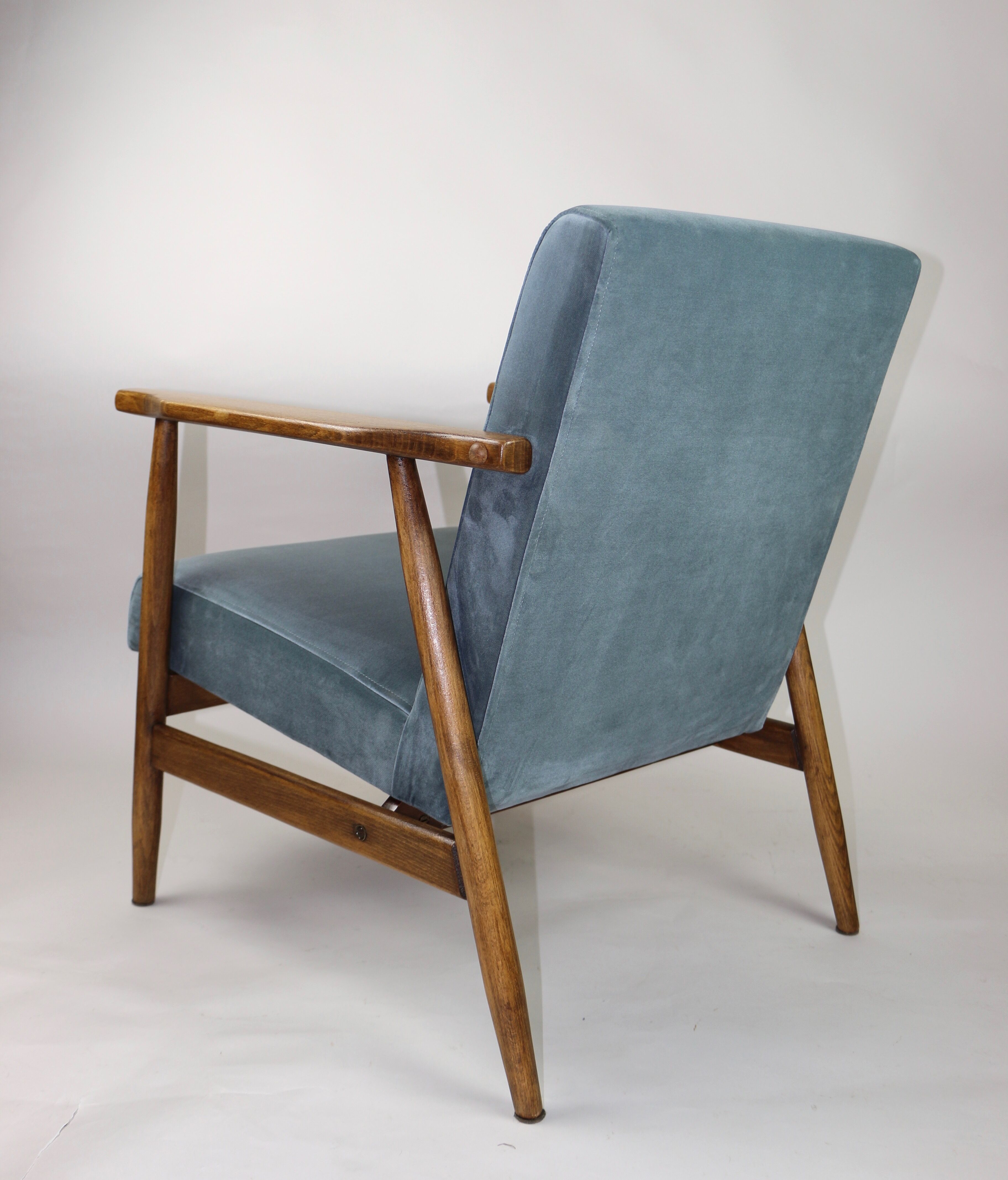 Vintage grey-blue velvet armchair, 1970