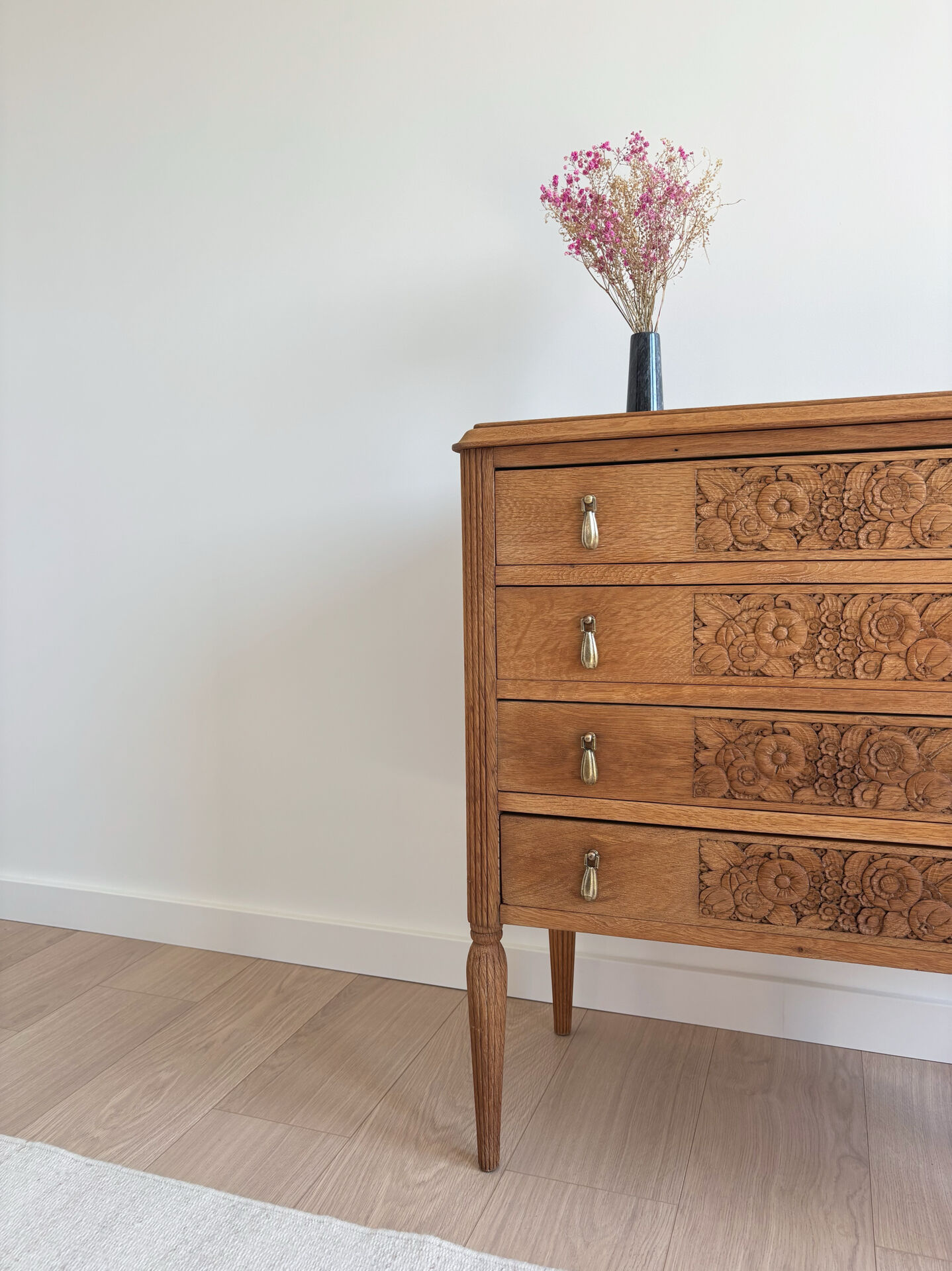 Commode ancienne art déco chêne massif - 4 tiroirs renovée