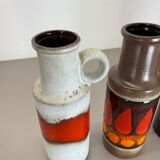 Set of 4 vintage pottery fat lava vases made by Scheurich, Germany, 1970s