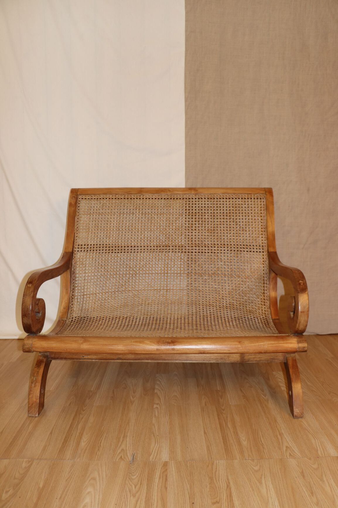 Solid wood bench and caning