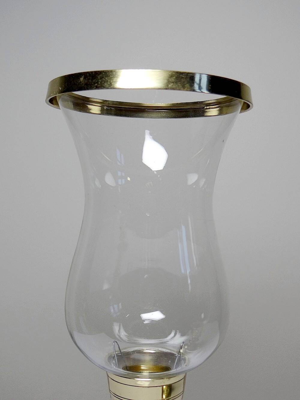 Pair of large vintage glass and gold metal tealight candle holders