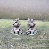 Antique Baroque Andirons in Brass & Cast Iron