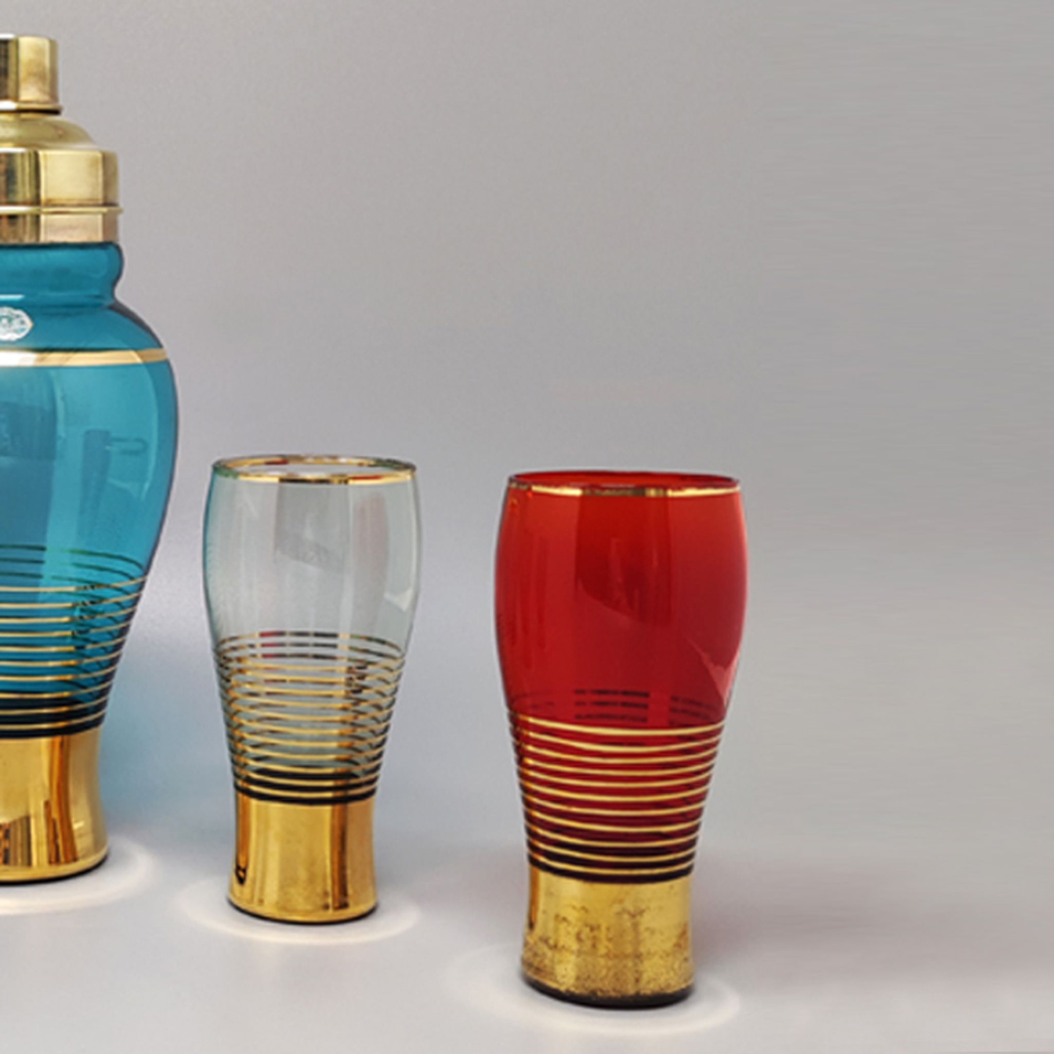 1960s gorgeous cocktail shaker set with four glasses in crystal