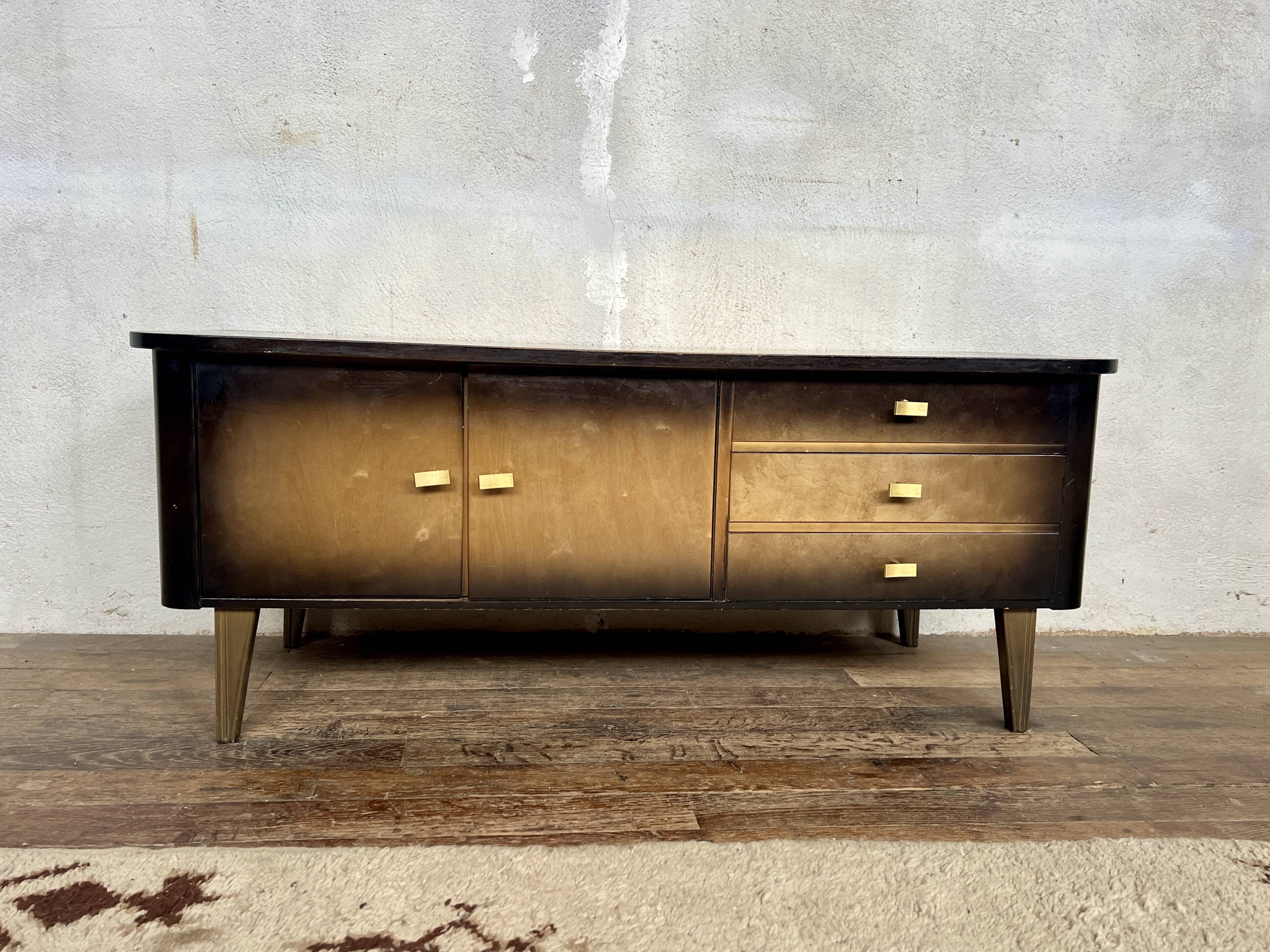 Vintage TV cabinet sideboard with Scandinavian-style compass legs