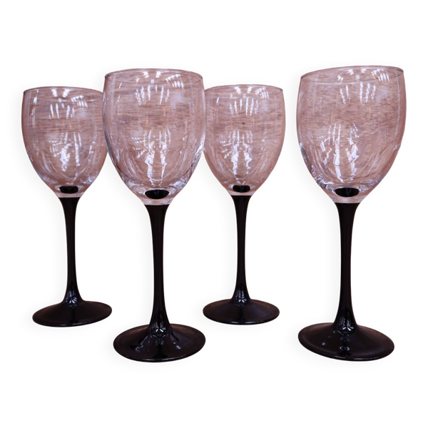 4 Verres à vin rouge à pied noirs Luminarc vintage