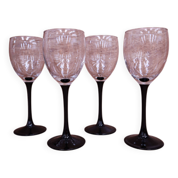 4 Luminarc Vintage Black Stemmed Red Wine Glasses