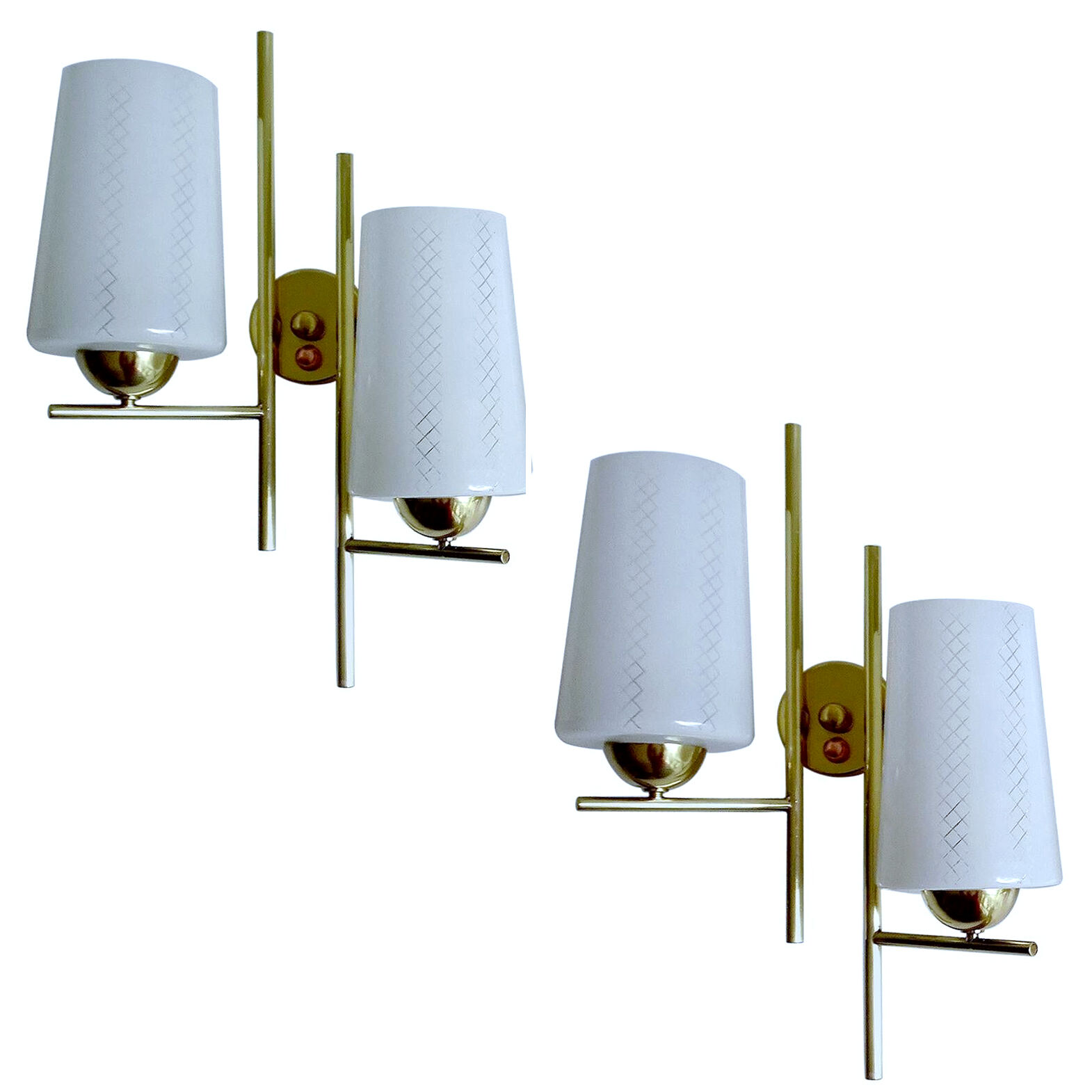 Pair vintage wall lamps 60 glass brass