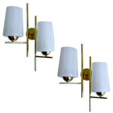 Pair vintage wall lamps 60 glass brass