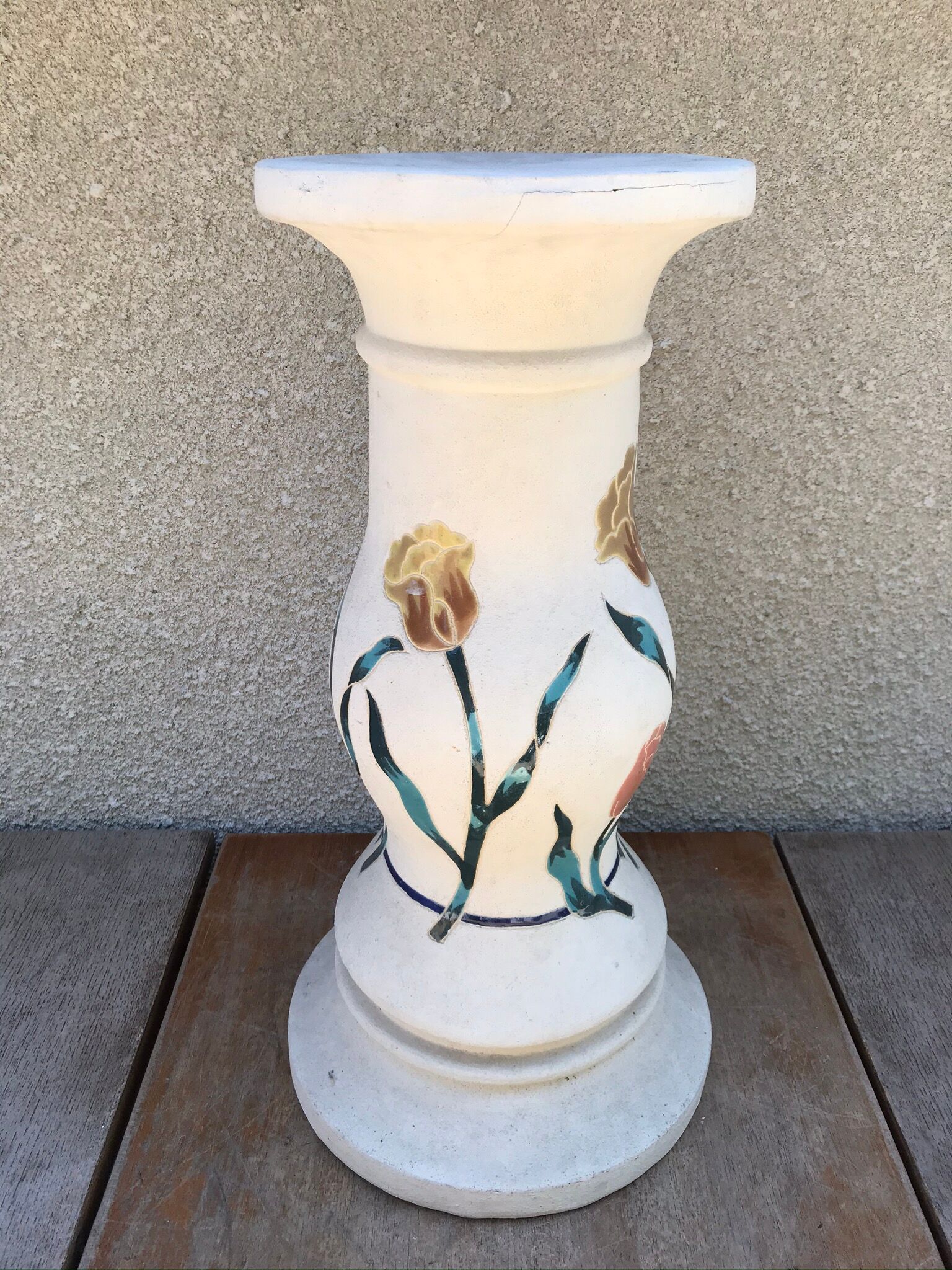 Former Ceramic Pot Door Decor Flowers Enamelled H52cm Vintage