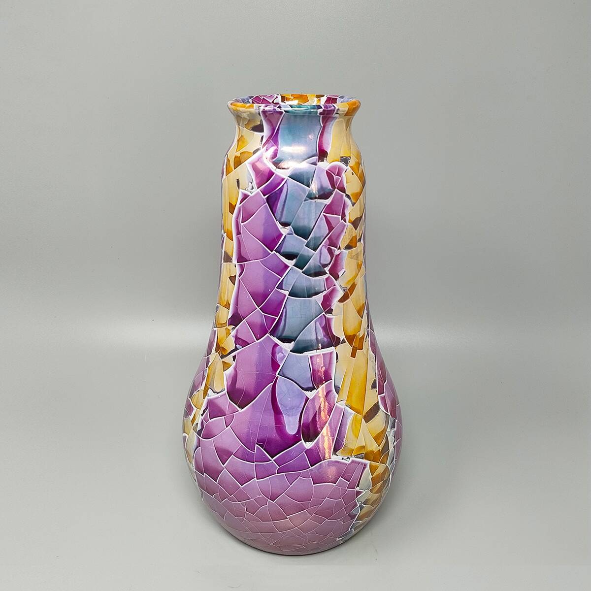 1990s Astonishing Giuseppe Locci Polycrome Craquelé Vase in Sardinian Ceramic. Made in Italy