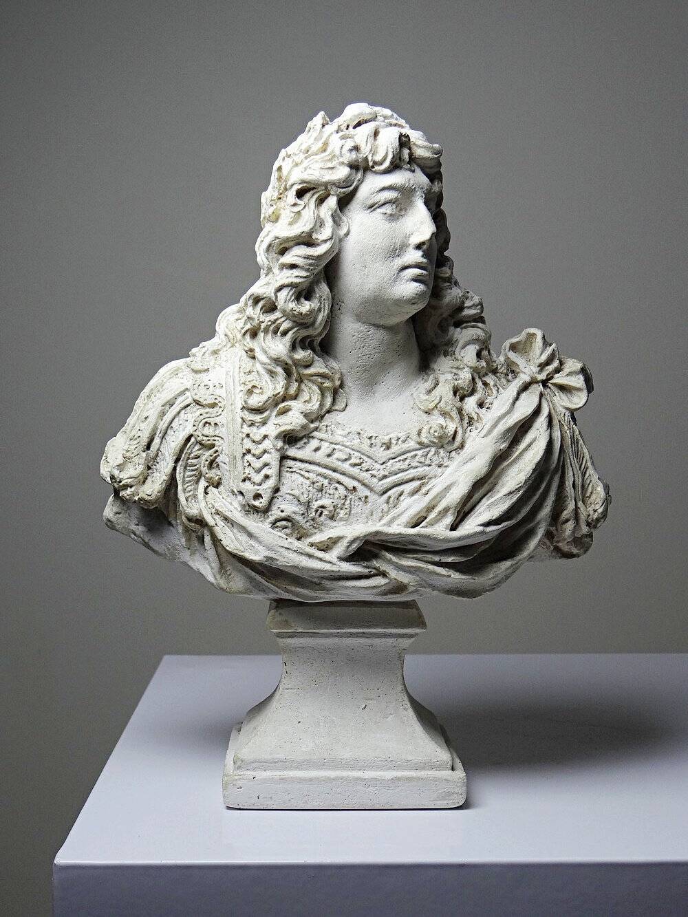 Antique white plaster bust of Louis XIV after Gole & Le Brun