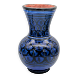 Large Baluster Vase in Safi Ceramic - Blue Black Geometric Design - Morocco