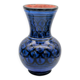 Large Baluster Vase in Safi Ceramic - Blue Black Geometric Design - Morocco