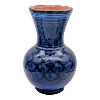 Large Baluster Vase in Safi Ceramic - Blue Black Geometric Design - Morocco
