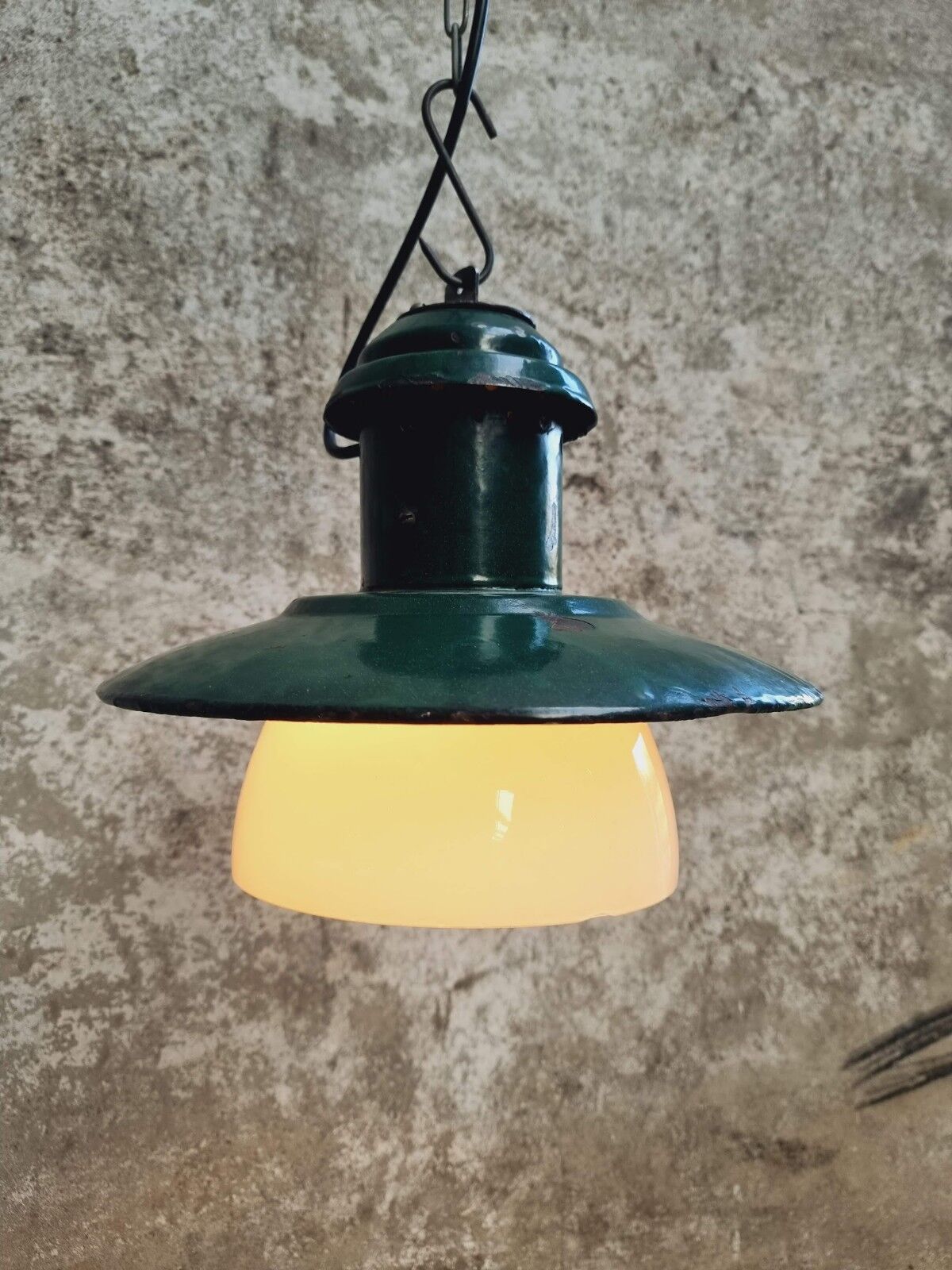 Vintage street lamp green enamel with glass
