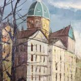Swedish Oil On Canvas Painting "City and Canal" by Valentine