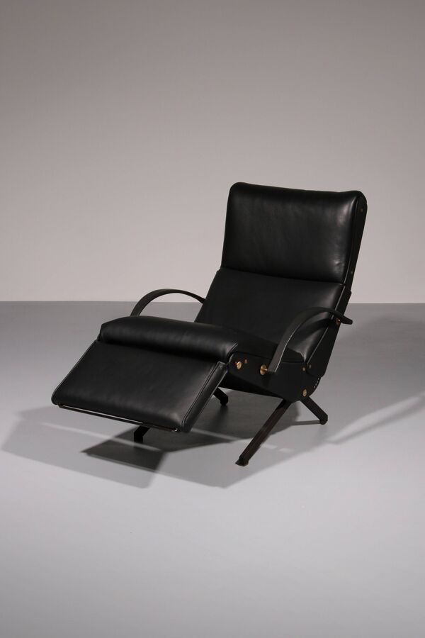 Fauteuil relax réglable en cuir noir italien P40 par Osvaldo Borsani Tecno.